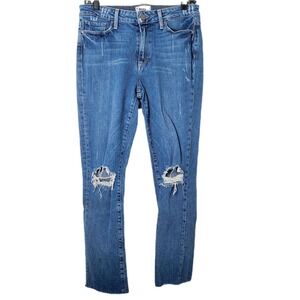 Paige Jacqueline Straight Leg Jeans Beachwood Wash Distressed Raw Hem Size 28